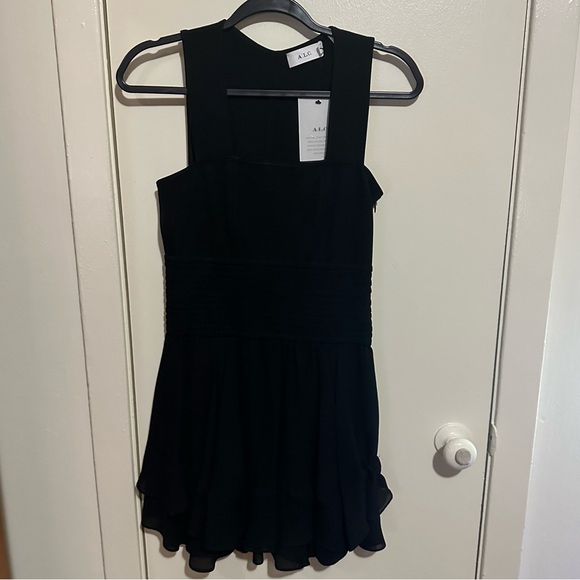 ALC Sabine Smocked Flutter Hem Dress Black NWT - Picture 2 of 5